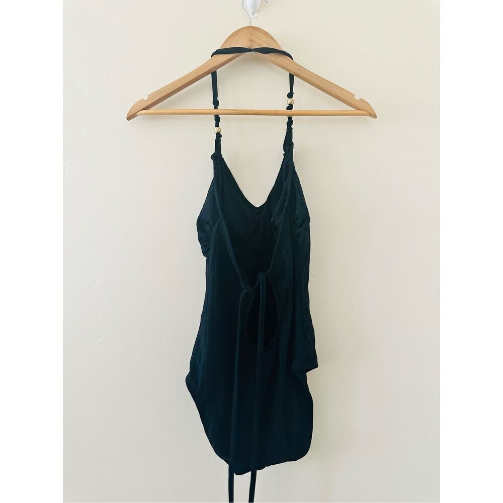 🌸 Shade and Shore Black One Piece Ribbed Swimsuit With Beaded Straps Size Small - Picture 5 of 5